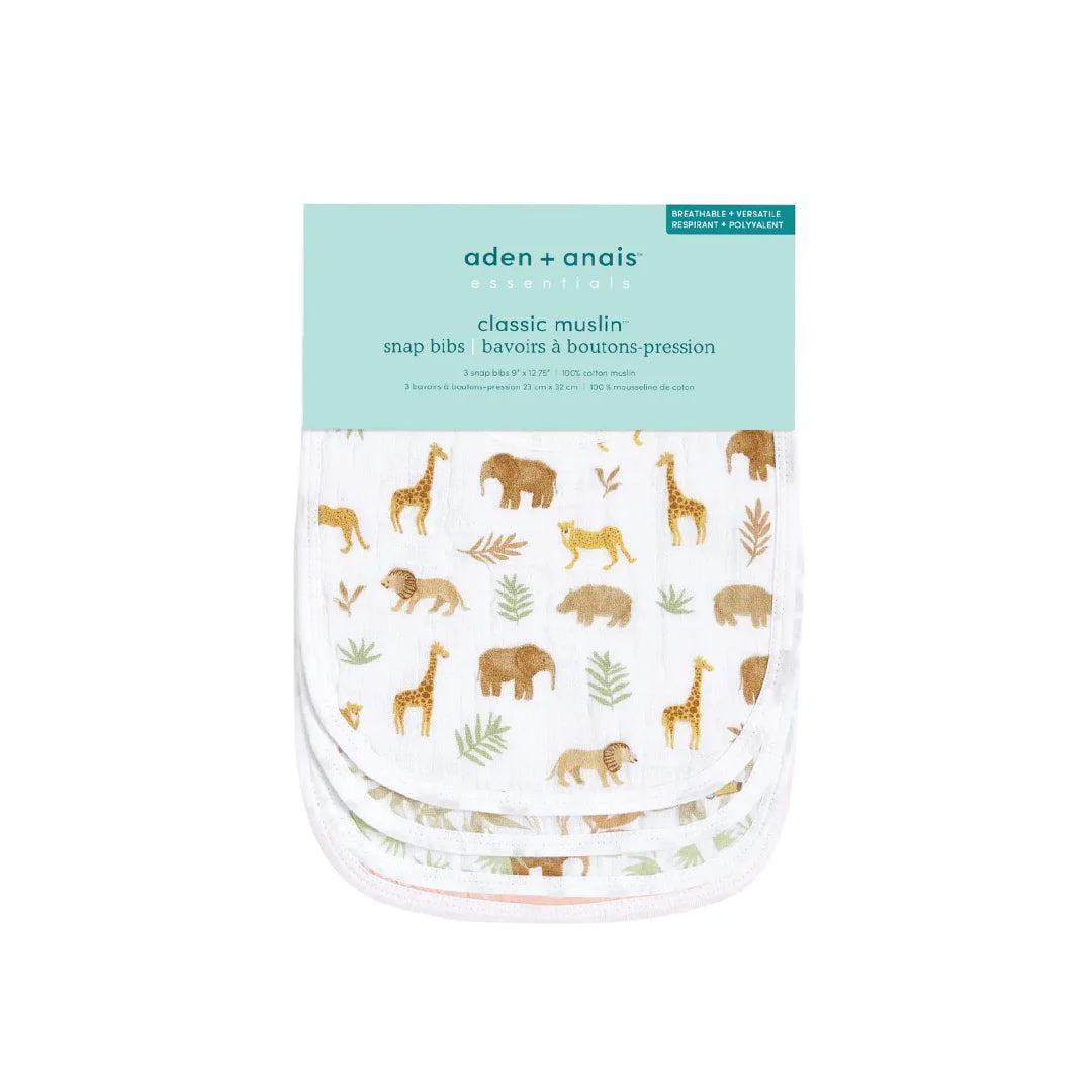 aden + anais Essentials Cotton Muslin Baby Snap Bibs - 3 Pack - Tanzania - Image 2