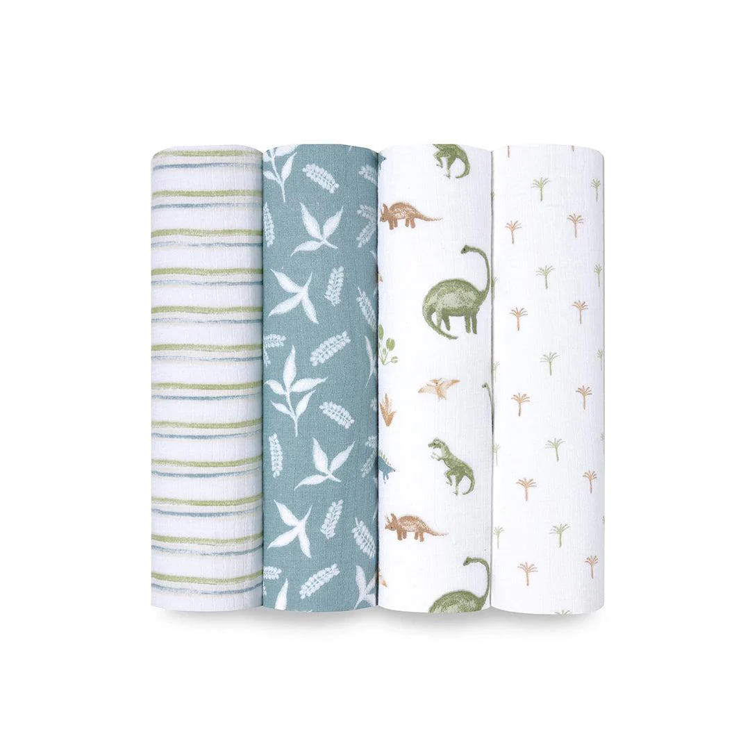 aden + anais Essentials Cotton Muslin Swaddle Blanket - 4 Pack - Dino Jungle