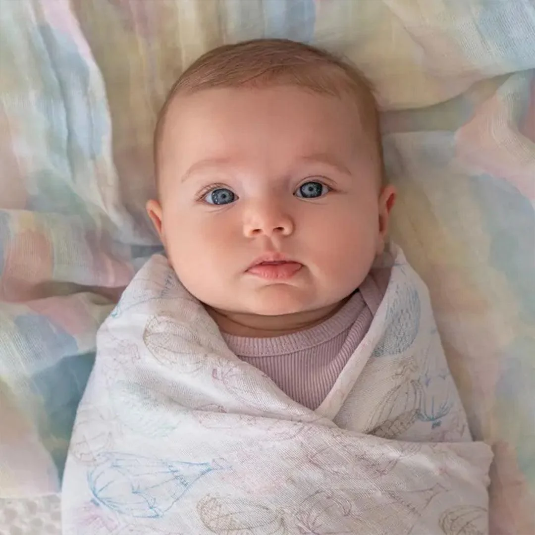 aden + anais Large Organic Cotton Muslin Swaddles 2pk - Above The Clouds - Image 2