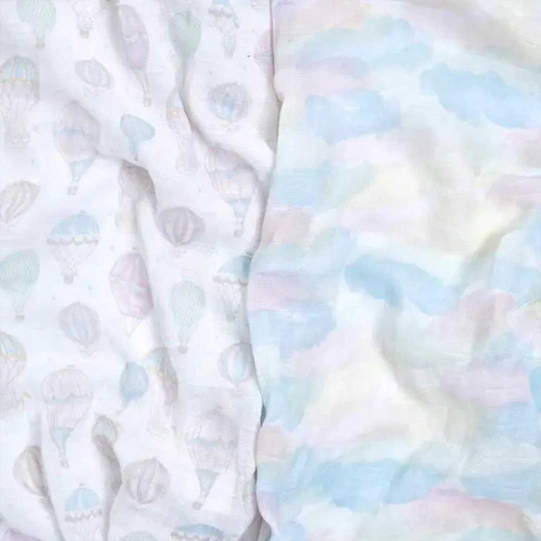 aden + anais Large Organic Cotton Muslin Swaddles 2pk - Above The Clouds - Image 5