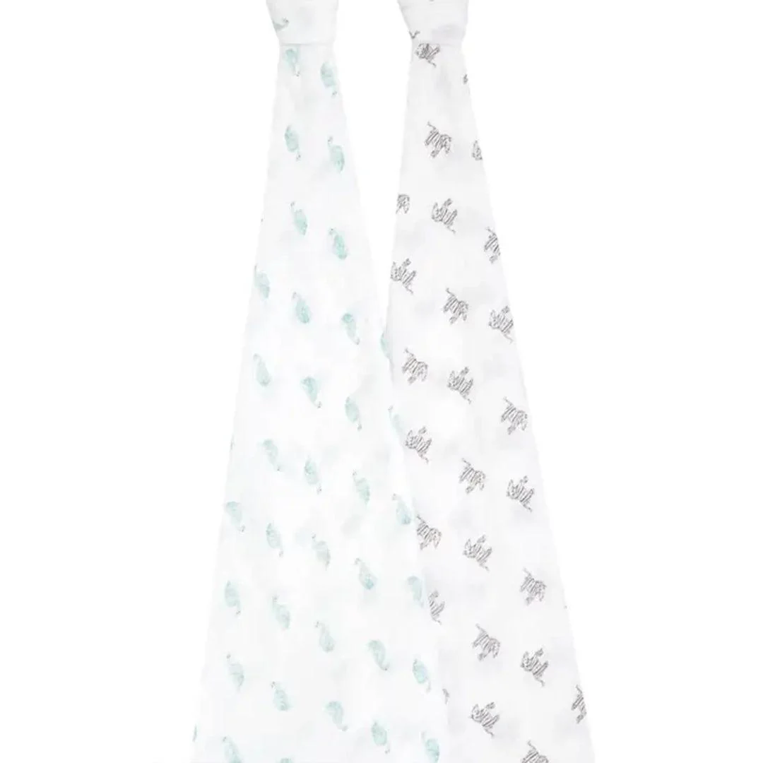 aden + anais Large Organic Cotton Muslin Swaddles 2pk - Animal Kingdom - Image 3