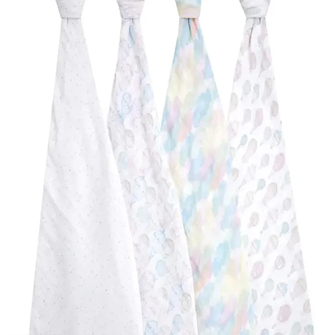 aden + anais Large Organic Cotton Muslin Swaddles 4pk - Above The Clouds - Image 3