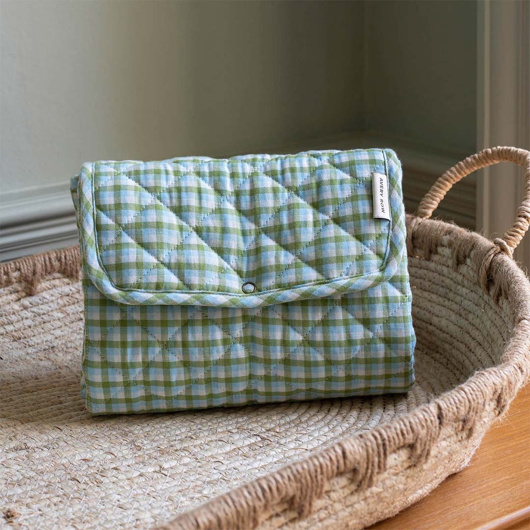 Avery Row Cotton Travel Baby Changing Mat - Greenhouse Gingham - Image 2