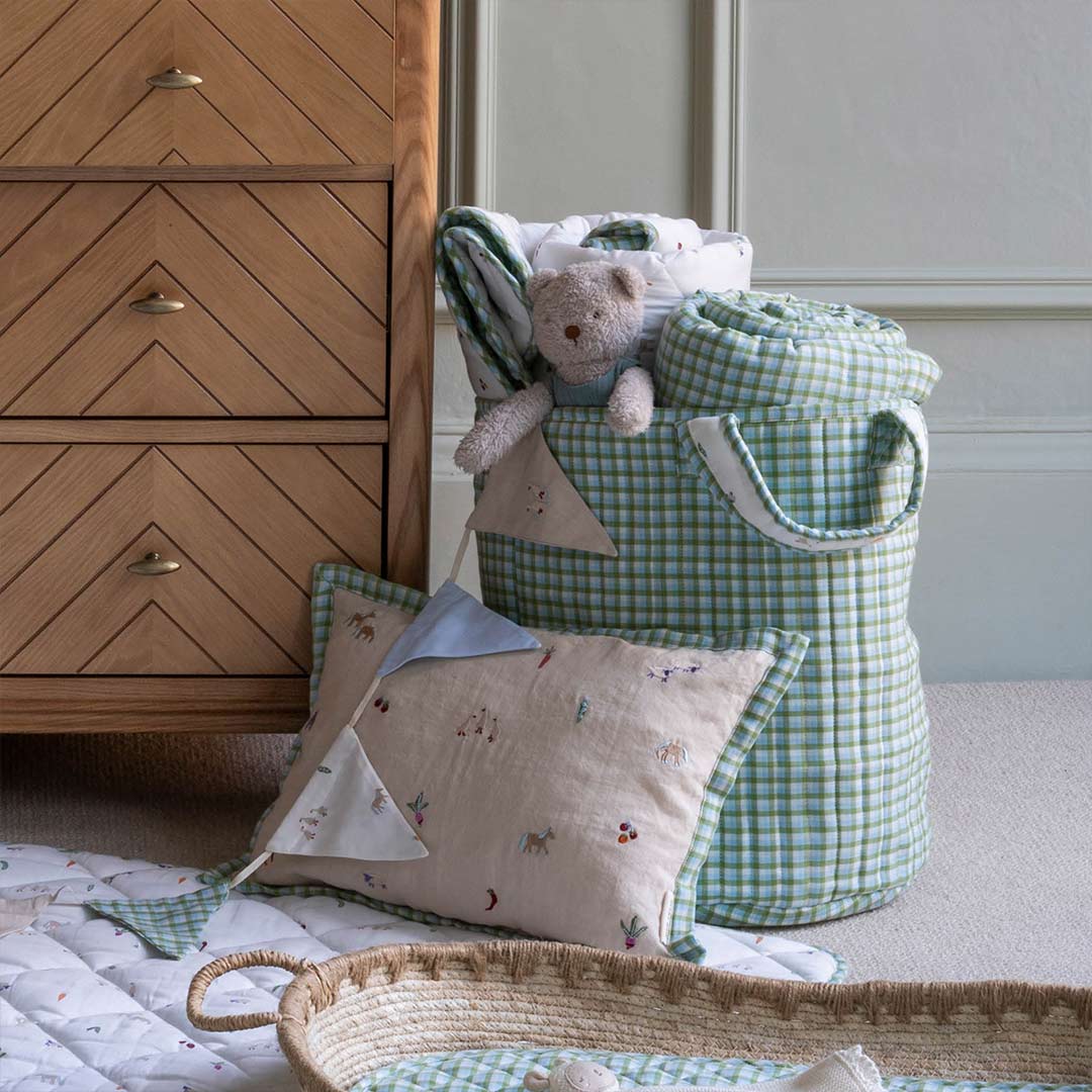 Avery Row Large Quilted Storage Basket - Little Farm/Greenhouse Gingham - Image 3