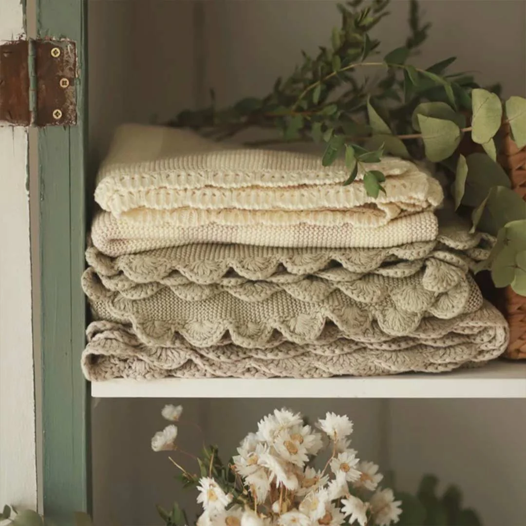 Avery Row Stripe Knit Blanket - Oat Melange - Image 2
