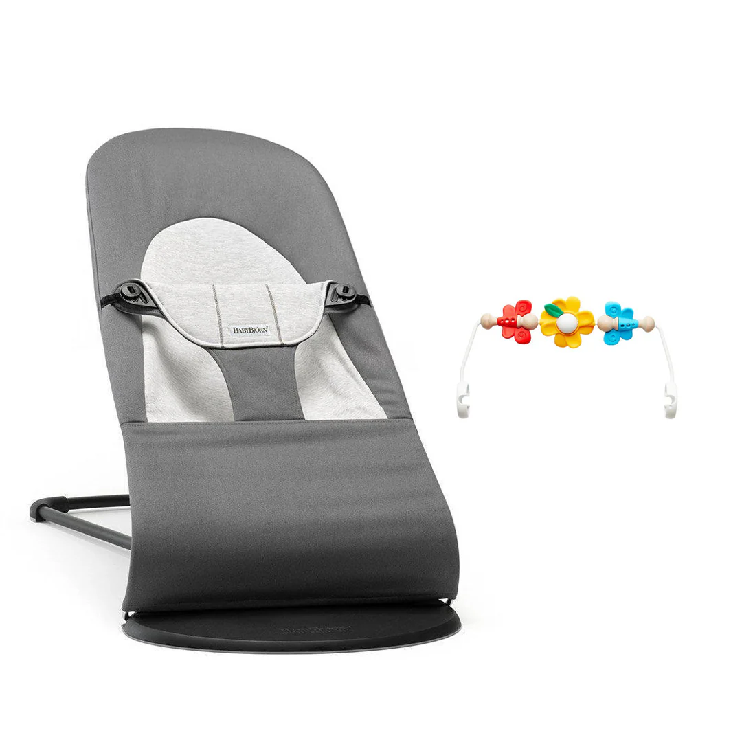 BabyBjorn Balance Woven Baby Bouncer - Black Frame - Dark Grey/Grey - Image 12
