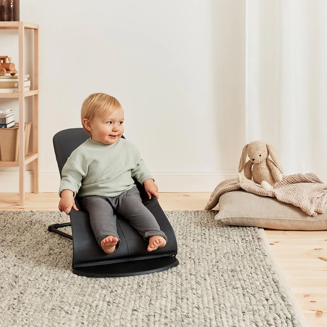 BabyBjorn Balance Woven Baby Bouncer - Black Frame - Dark Grey/Grey - Image 5