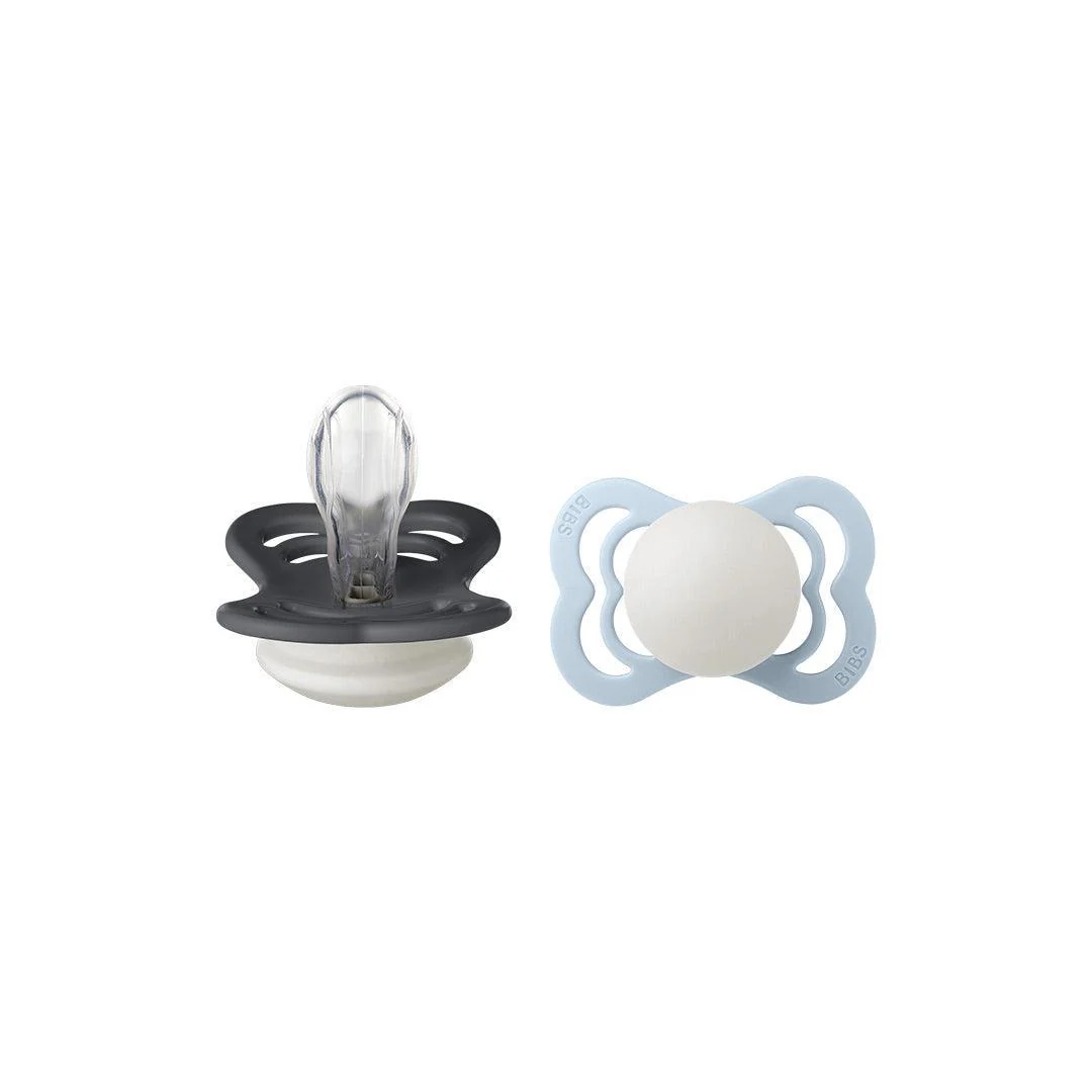 BIBS Pacifier Supreme 2 Pack Silicone - Baby Blue Glow / Iron Glow - Image 3