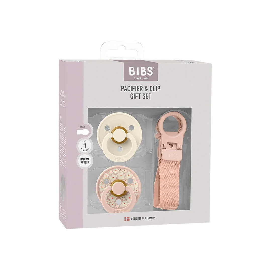 BIBS World Latex Colour Pacifier & Loop Clip Gift Set - Blush