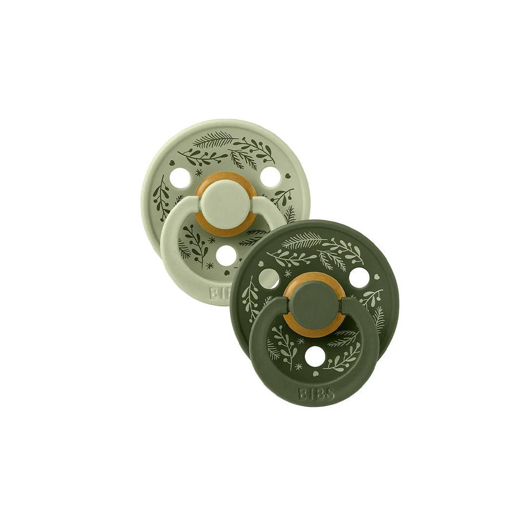 BIBS World Latex Pacifier Colour Holiday Leaf 2 Pack - Sage/Hunter Green
