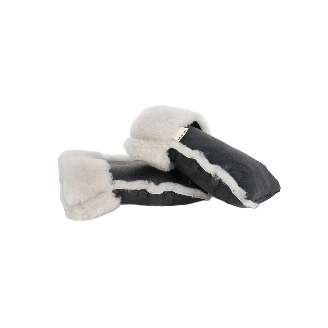 BINIBAMBA Coated Sheepskin Buggy Mittens - Noir + Moon - Image 5