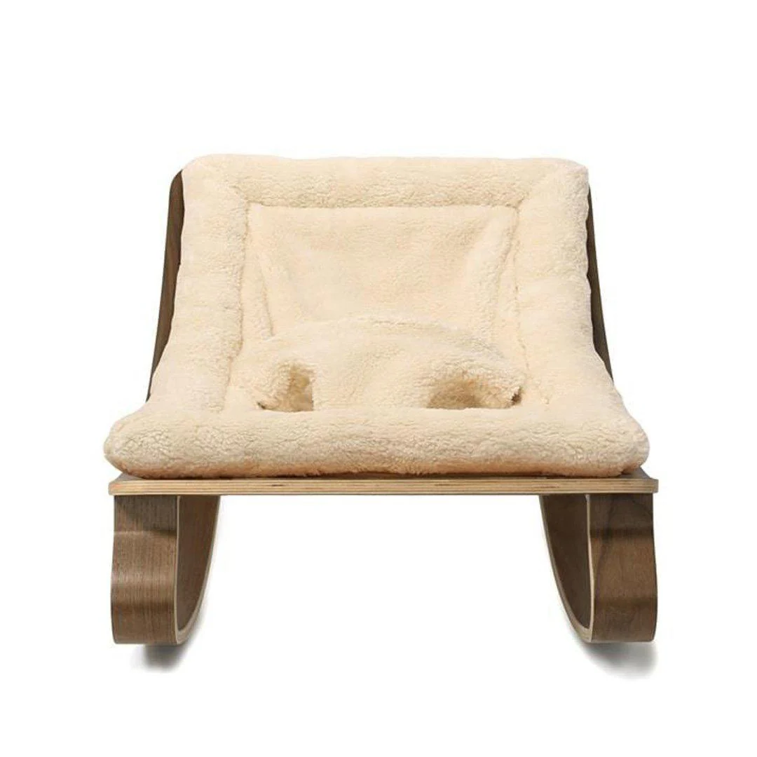 Charlie Crane LEVO Baby Rocker - Walnut + Teddy Fur Milk - Image 3