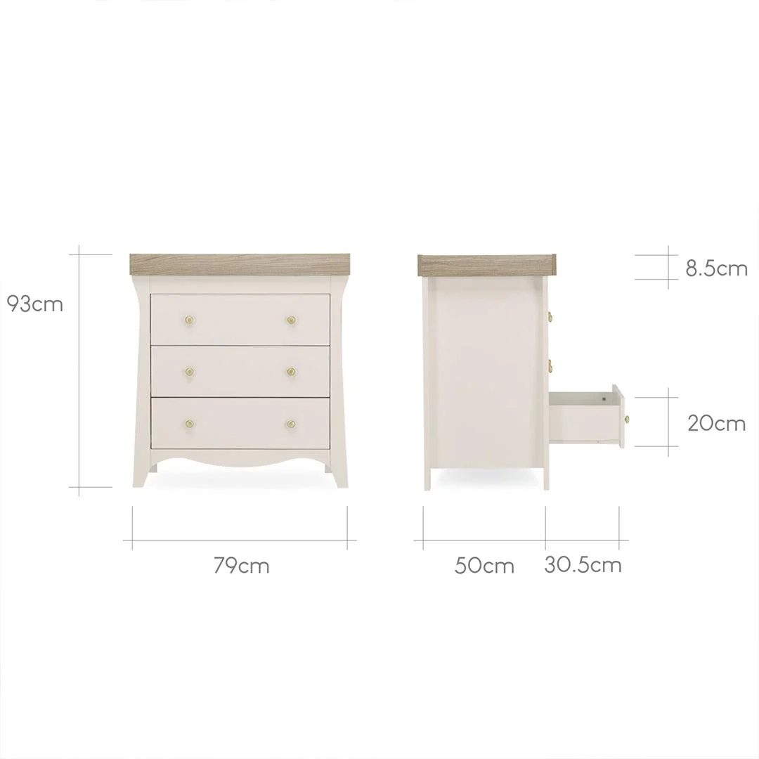 CuddleCo Clara 3 Piece Set Drawer Dresser Cot Bed + Wardrobe - Cashmere - Image 15