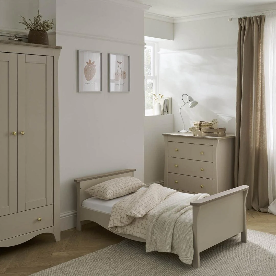 CuddleCo Clara 3 Piece Set Drawer Dresser Cot Bed + Wardrobe - Cashmere - Image 3