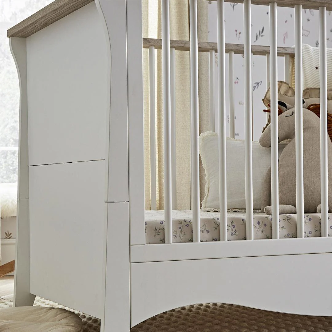 CuddleCo Clara 3 Piece Set 3-Drawer Dresser Cot Bed + Wardrobe - White/Ash - Image 4