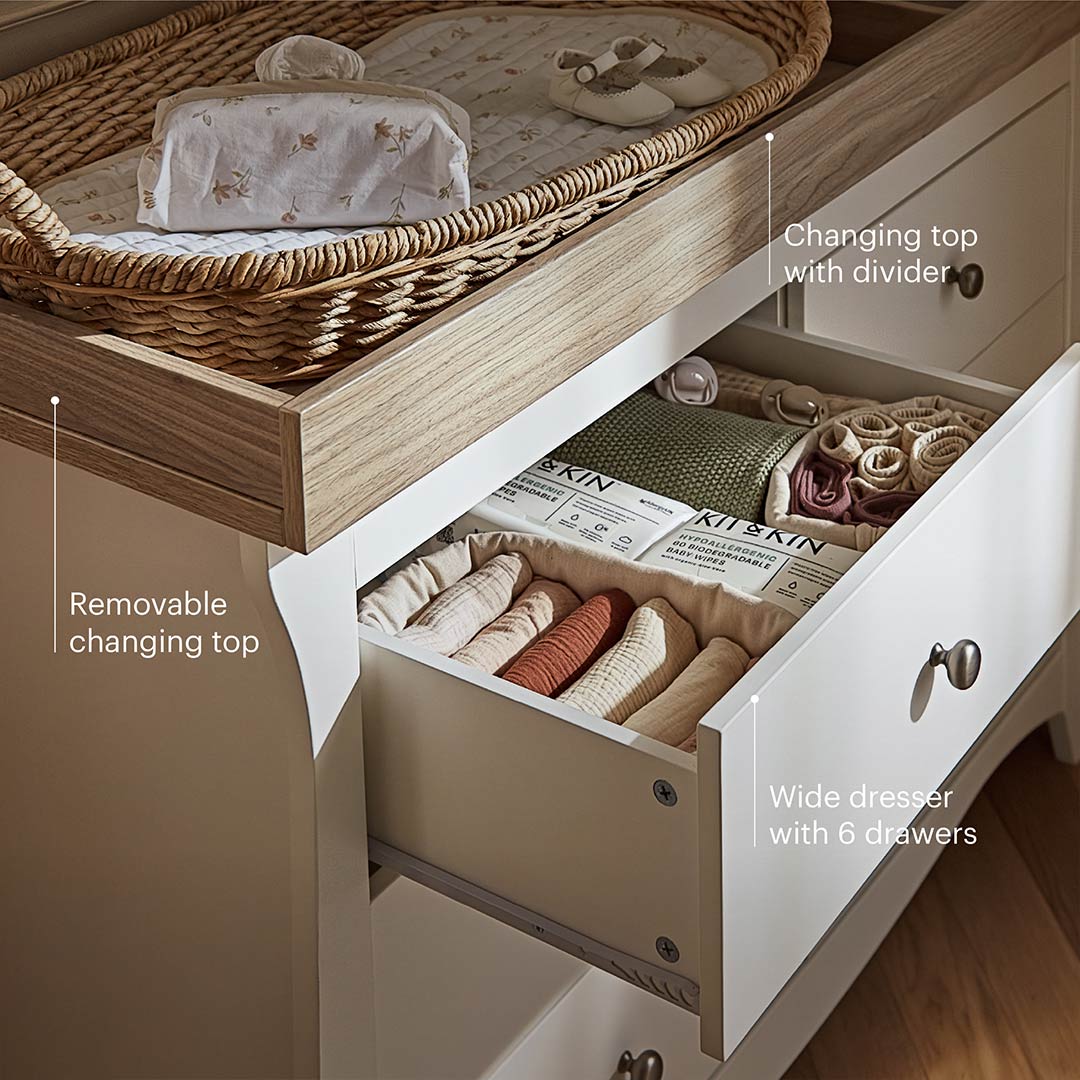 CuddleCo Clara Wide 6 Draw Dresser Changer - White/Ash - Image 3
