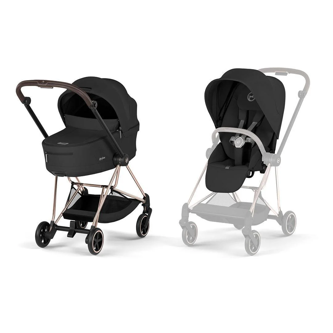 CYBEX Mios Comfort Pushchair & Foldable Carrycot - Sepia Black/Rose Gold