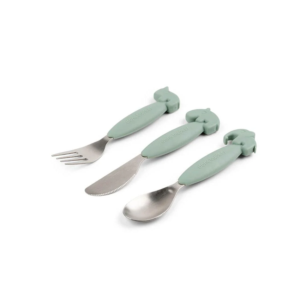 Done by Deer Easy-Grip Cutlery Set - Green - Deer Friends - Image 4