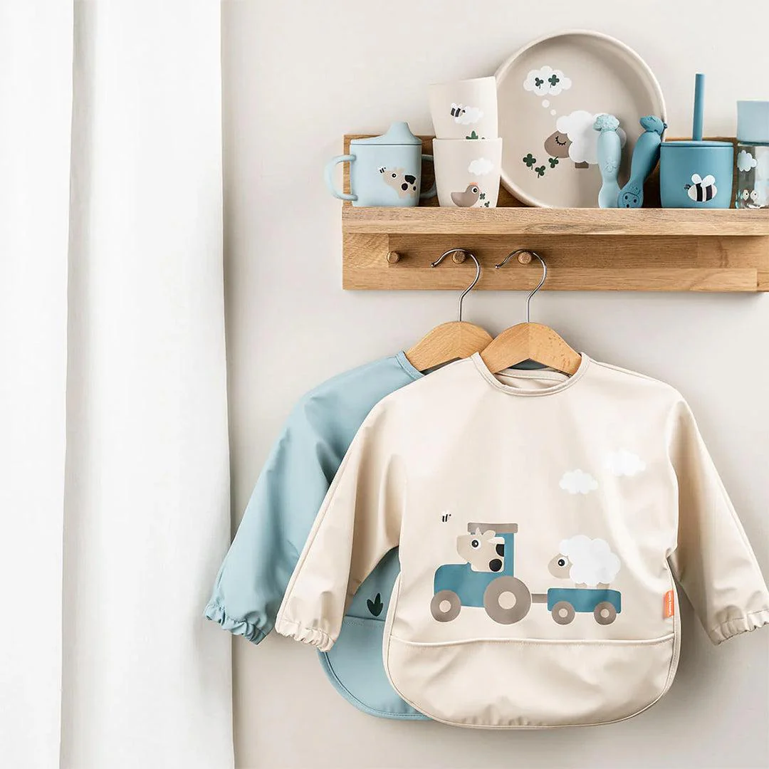 Done by Deer Sleeved Pocket Bib - Tiny Farm Sand - Image 2