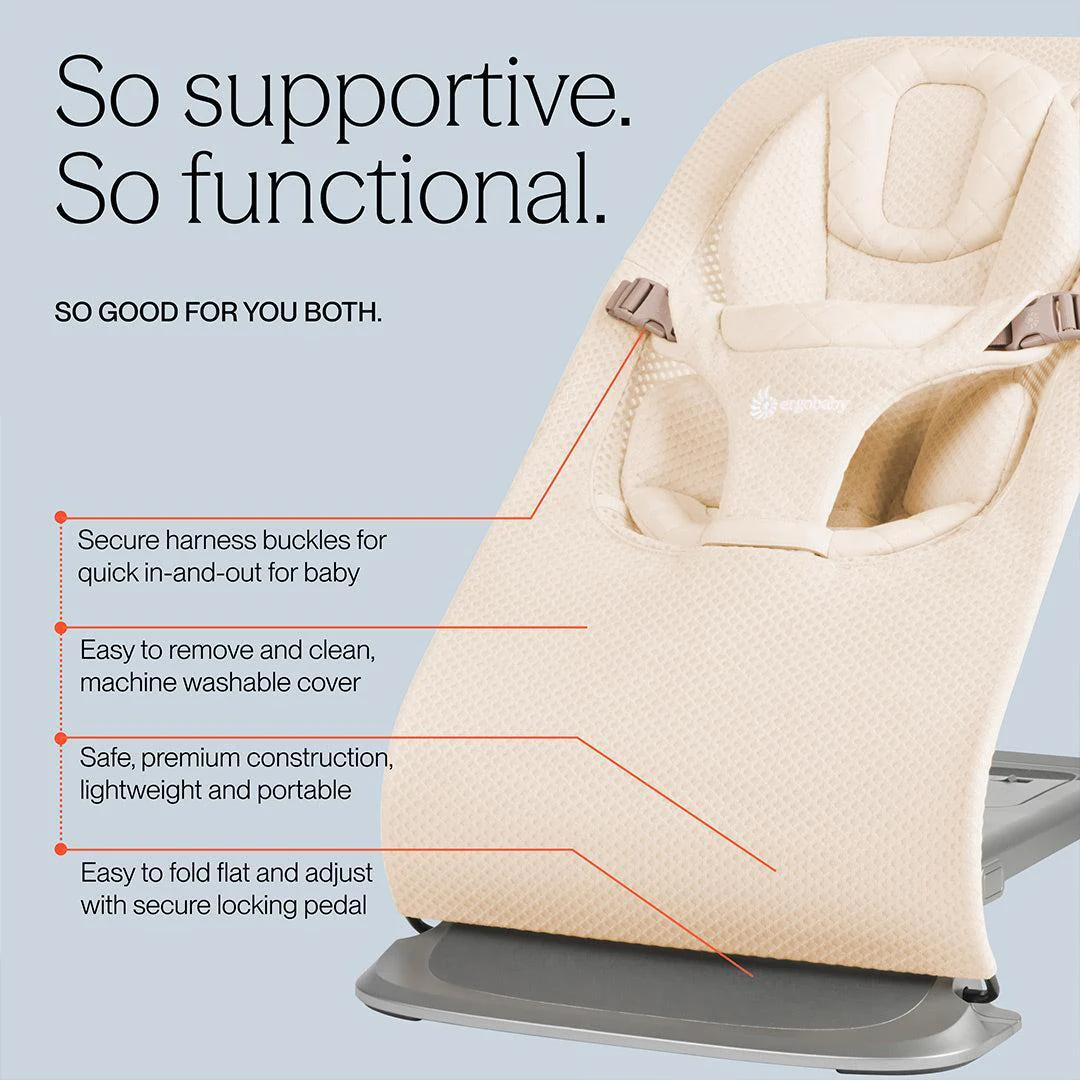 Ergobaby Evolve Mesh Baby Bouncer - Light Grey - Image 4