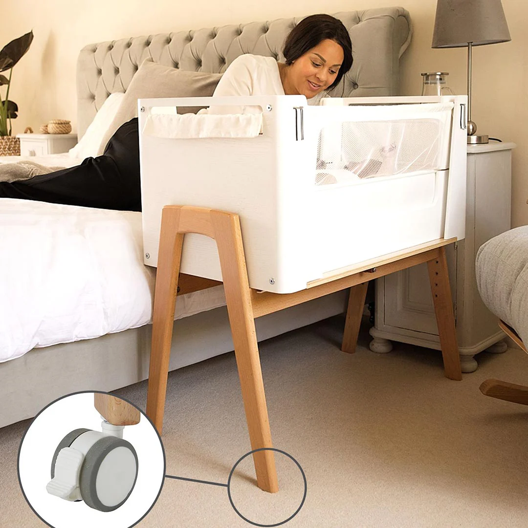 Gaia Baby Hera Cot Bed + Bedside Crib Two Piece Bundle - Scandi-White + Natural - Image 3