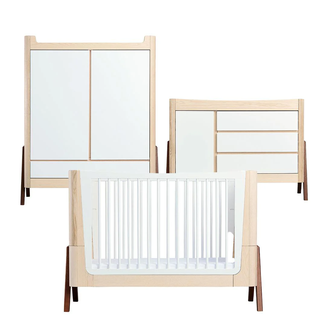 Gaia Baby Hera Cot Bed + Dresser + Wardrobe Three Piece Bundle - Natural + Walnut