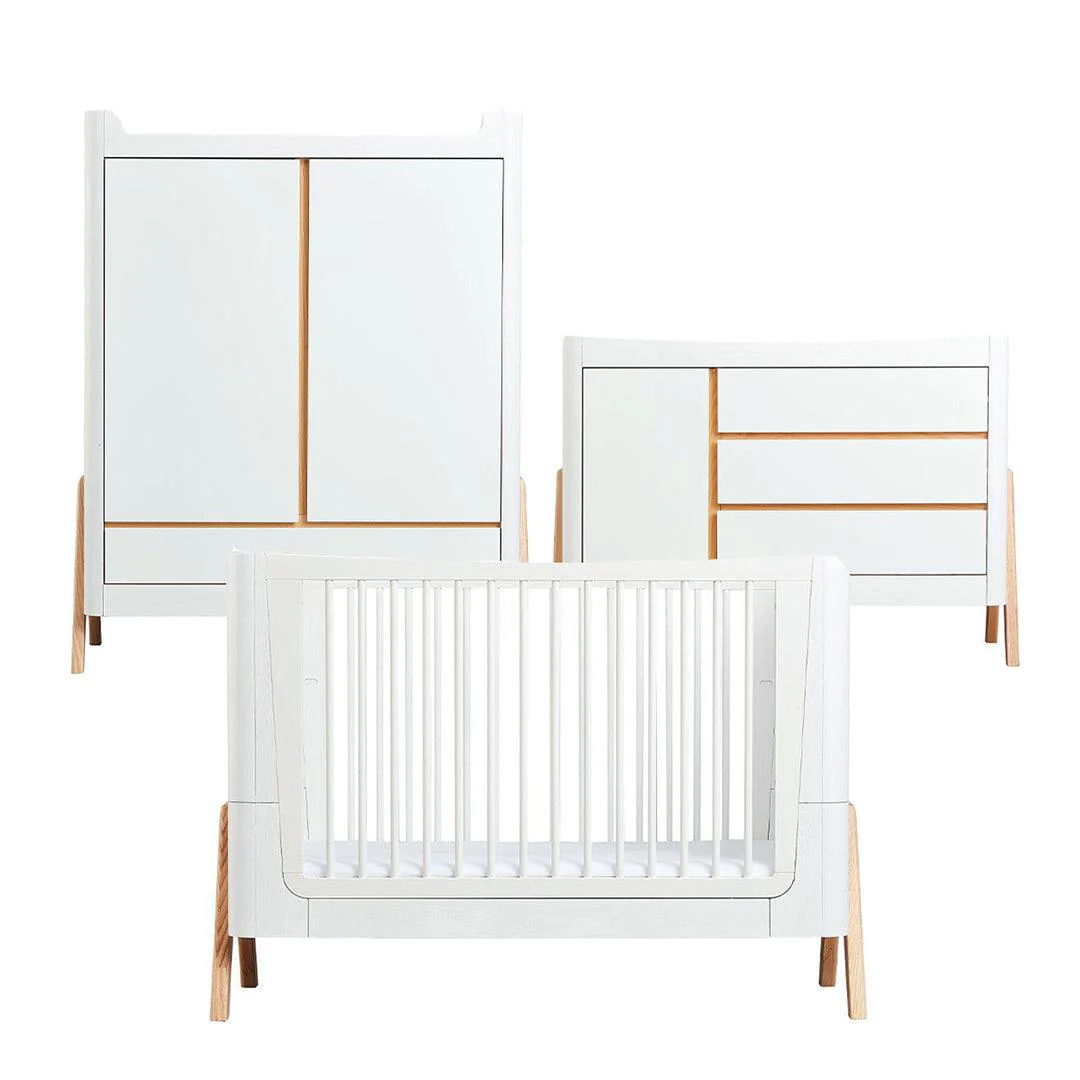 Gaia Baby Hera Cot Bed + Dresser + Wardrobe Three Piece Bundle - Scandi-White + Natural