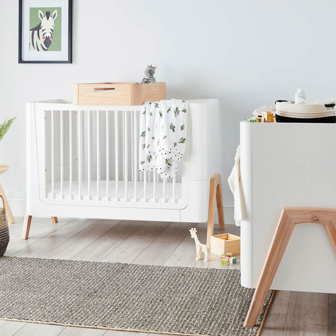 Gaia Baby Hera Cot Bed + Dresser + Wardrobe Three Piece Bundle - Scandi-White + Natural - Image 2