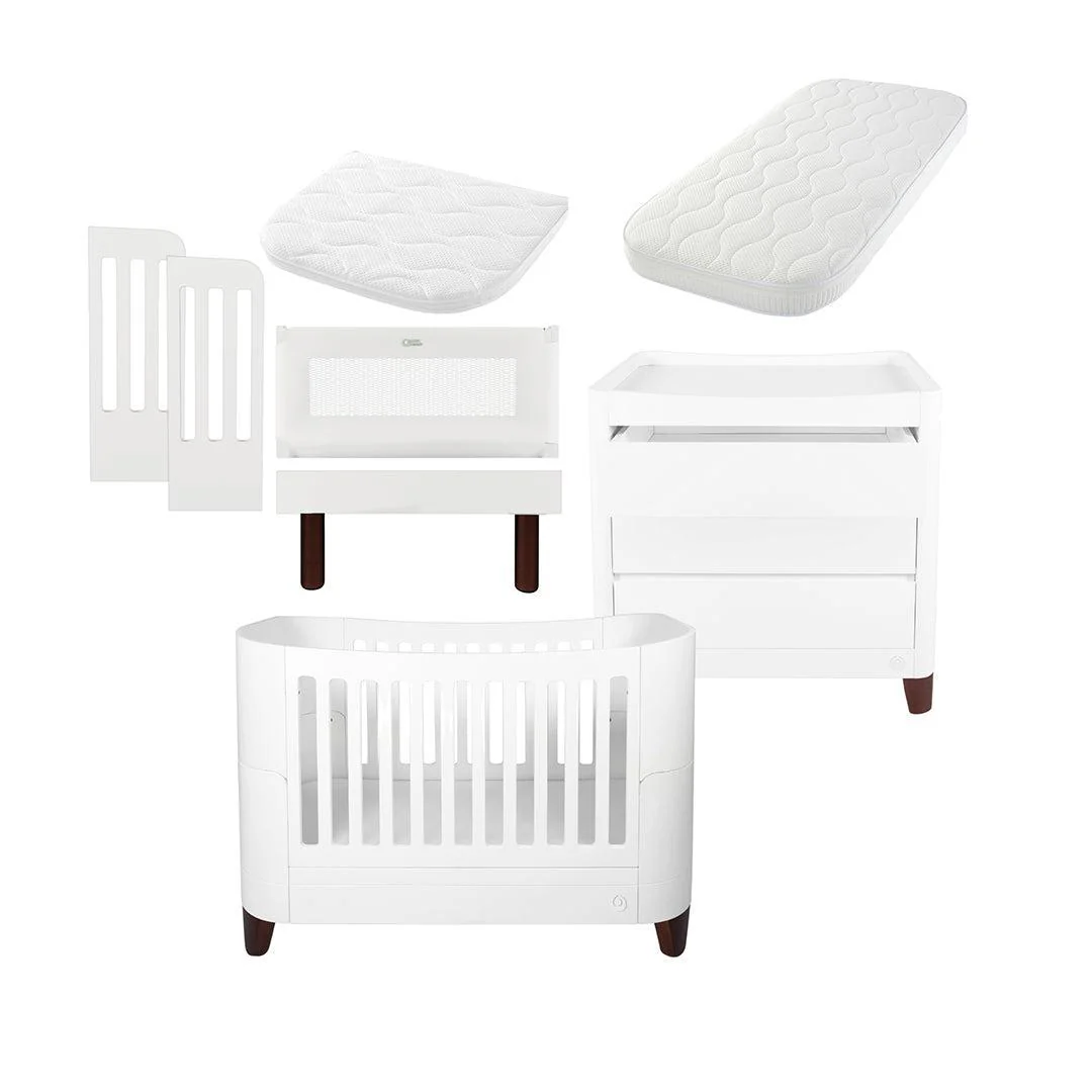 Gaia Baby Serena Cot Bed + Bedside Crib Set (Incl Bedside mattress) Cot Bed and Dresser - White / Walnut - Image 10