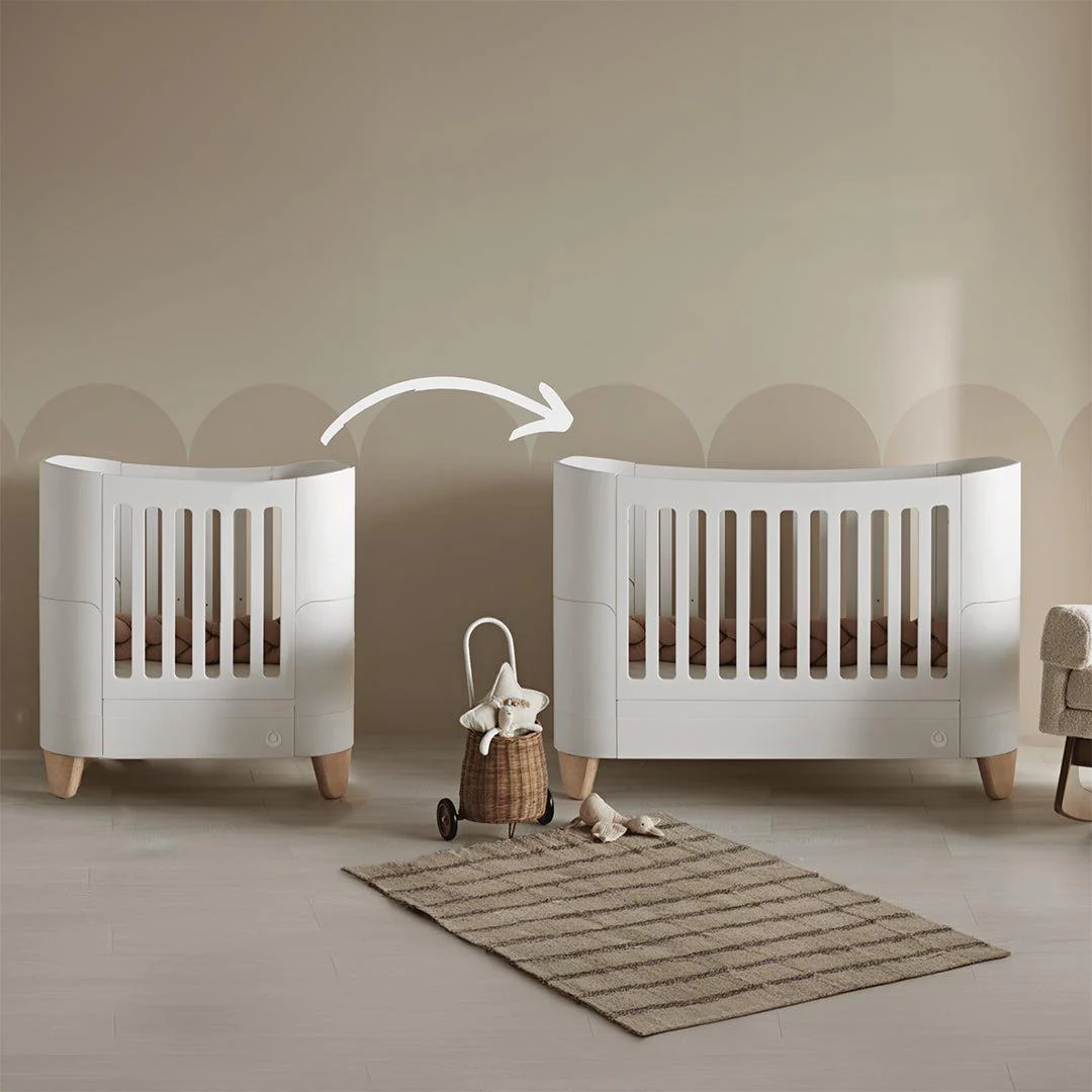 Gaia Baby Serena Cot Bed + Bedside Crib Set- Includes Bedside (Incl Bedside mattress) Cot Bed and Dresser - White / Natural - Image 2