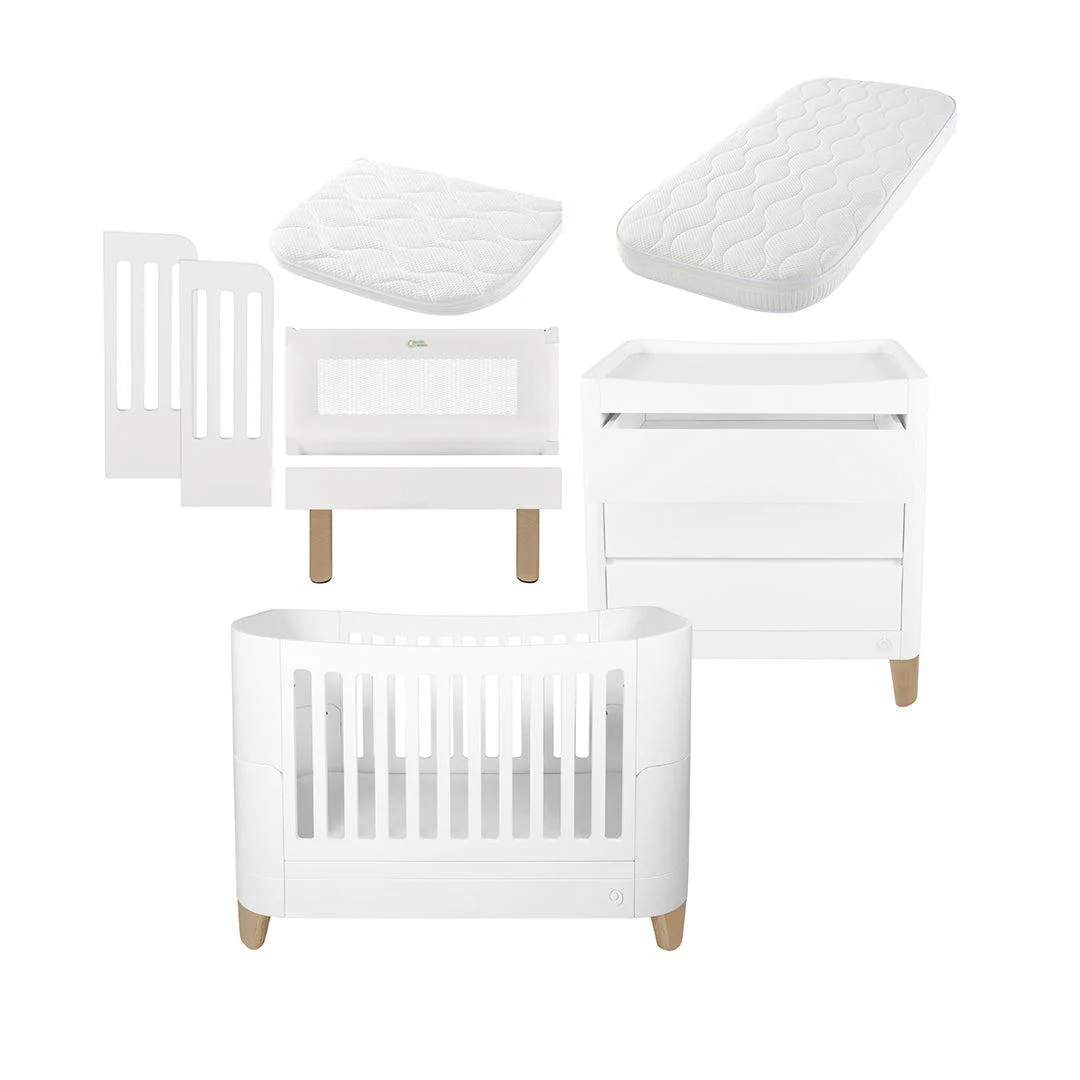Gaia Baby Serena Cot Bed + Bedside Crib Set- Includes Bedside (Incl Bedside mattress) Cot Bed and Dresser - White / Natural - Image 7
