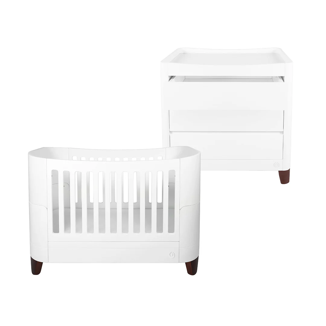 Gaia Baby Serena Cot Bed & Dresser Set - White / Walnut