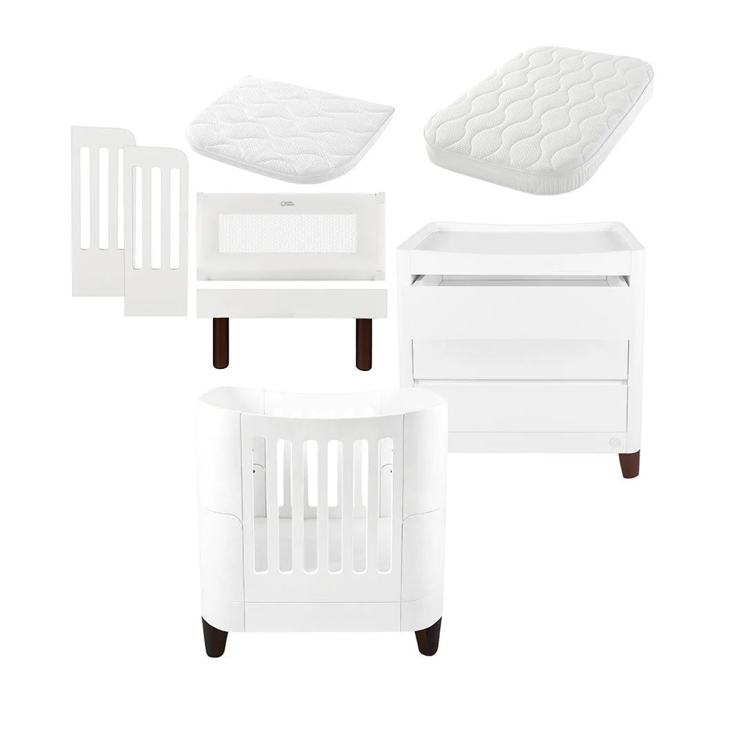 Gaia Baby Serena Mini Cot + Bedside Crib Set (Incl Bedside mattress) Mini Cot and Dresser - White / Walnut - Image 12