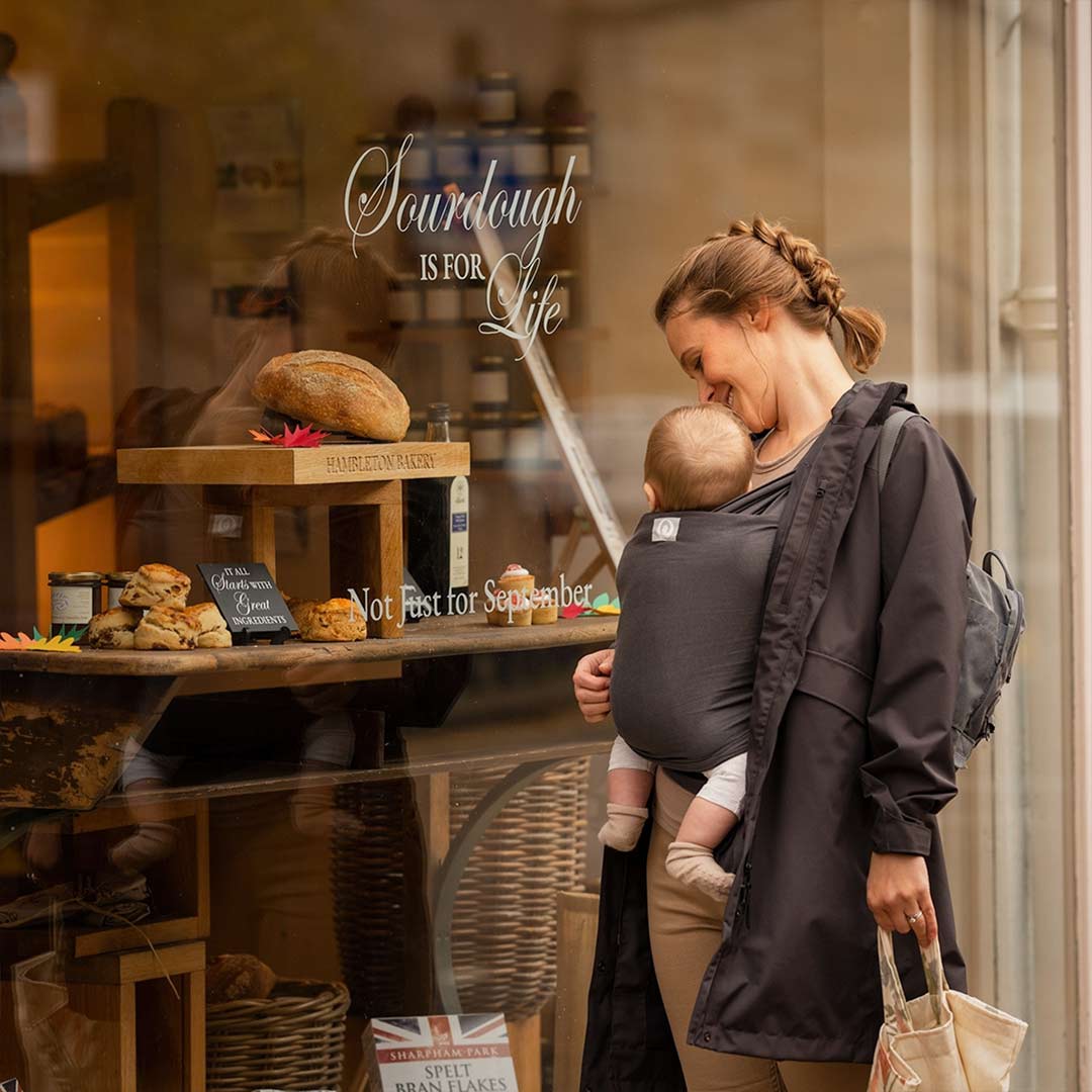 Gaia Stretchy Baby Wrap Carrier - Organic Cotton - Graphite - Image 4