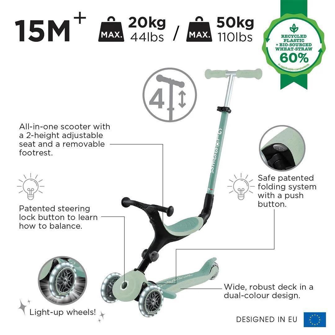 Globber Go Up Eco Active Lights Scooter - Pistachio - Image 3