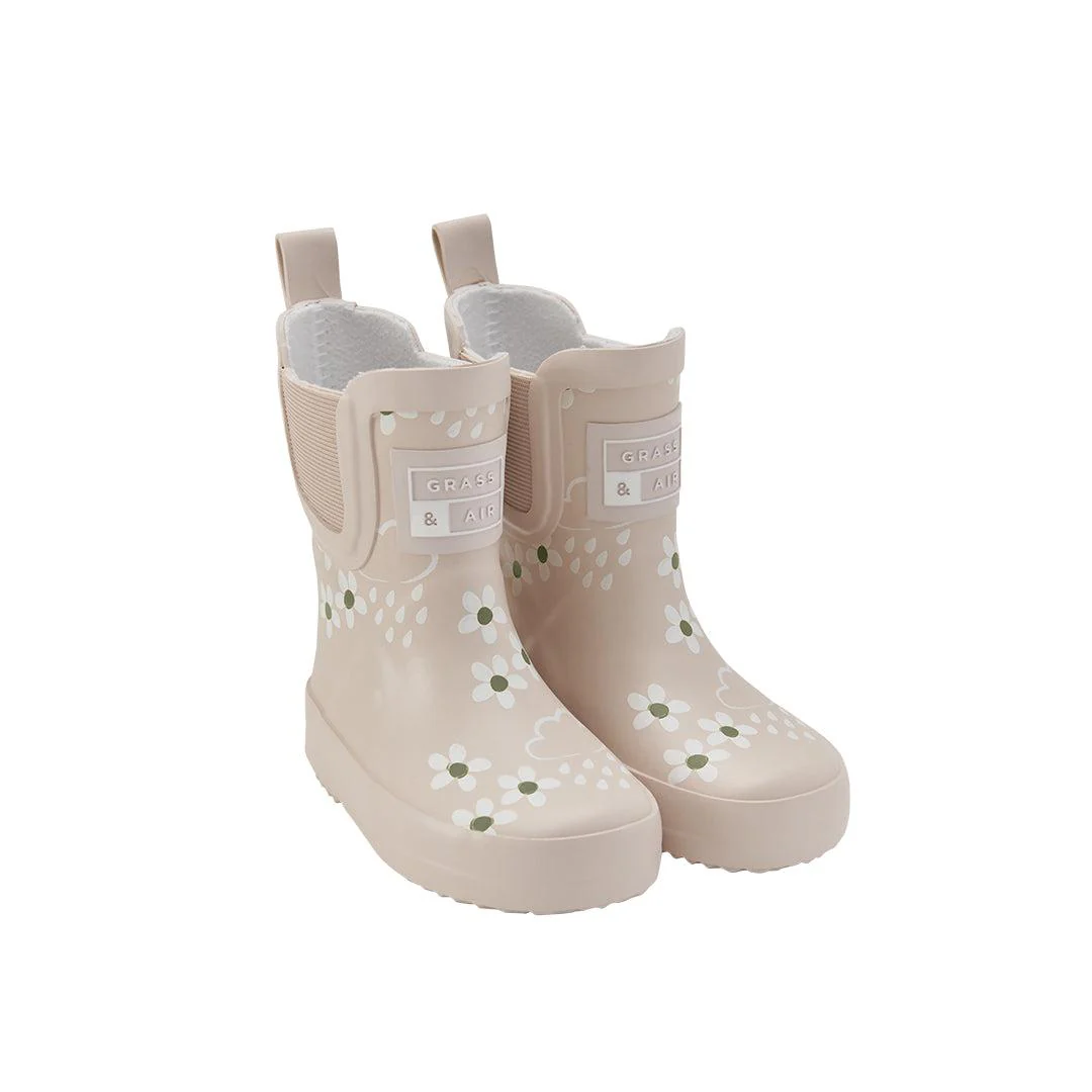 Grass & Air Floral Shortie Adventure Boot With Bag - Pampass Cream
