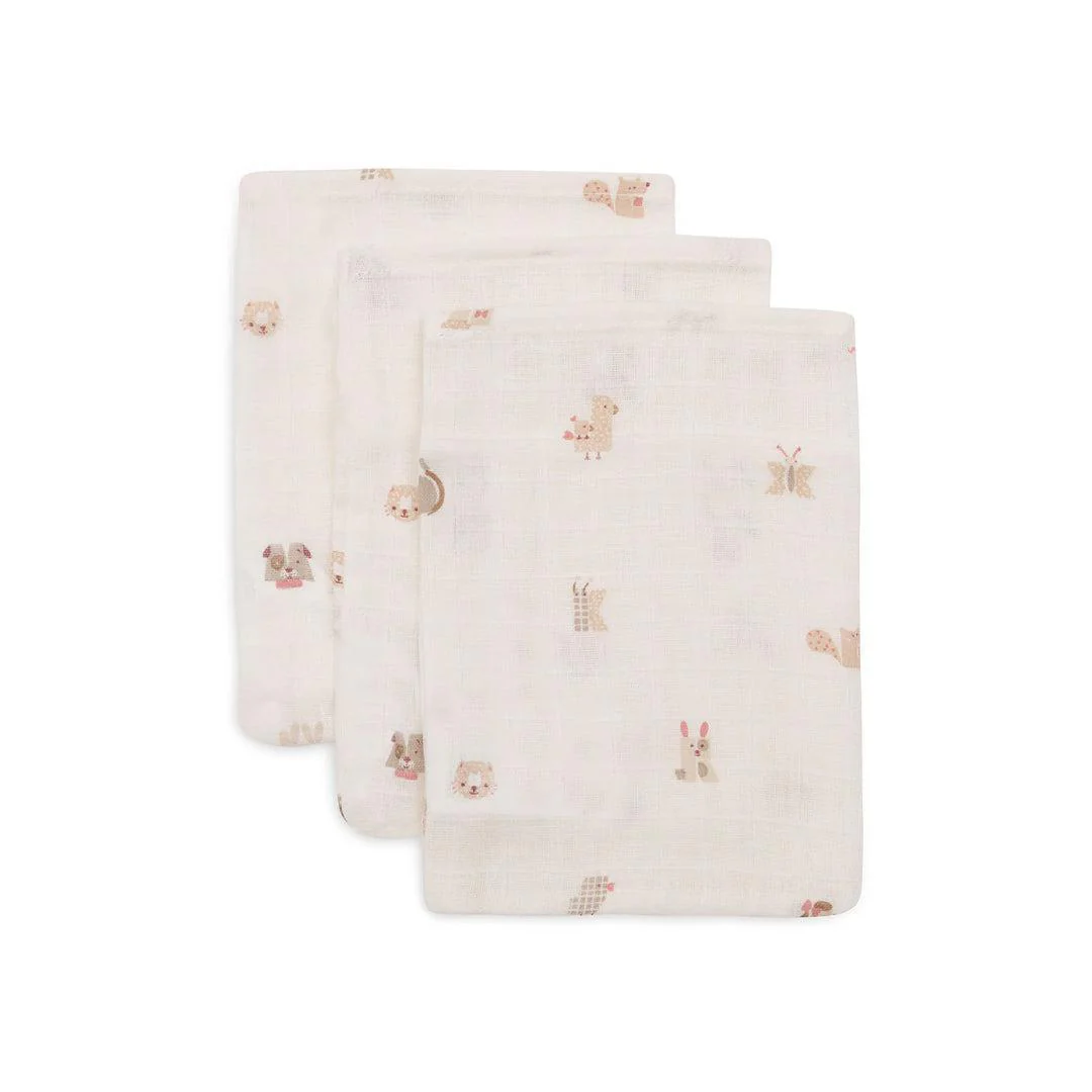 Jollein 3 Pack Washcloth Muslin 15x20cm - Animal Friends