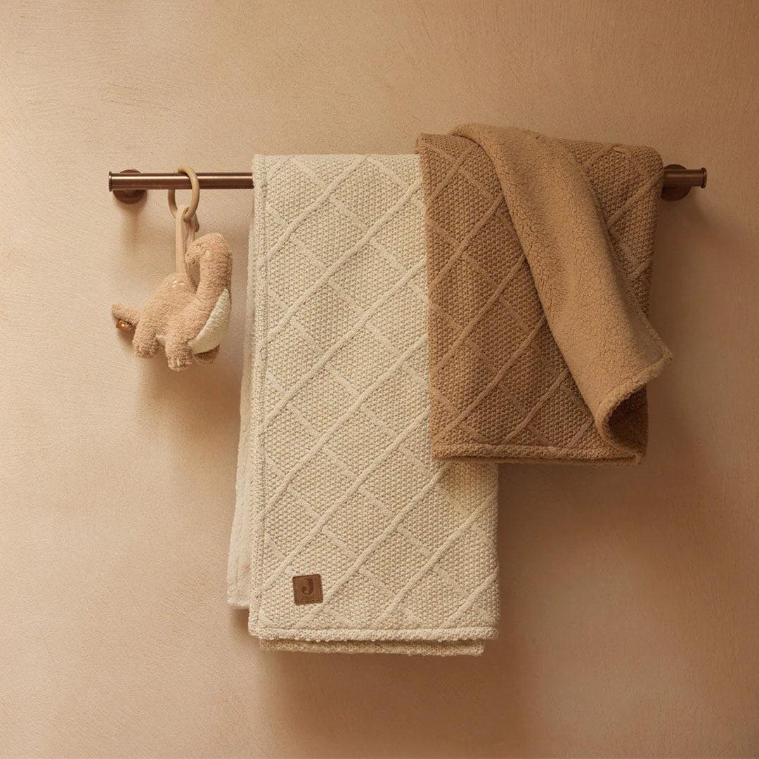 Jollein Check Knit Fleece Blanket - Oatmeal/Teddy - Image 3