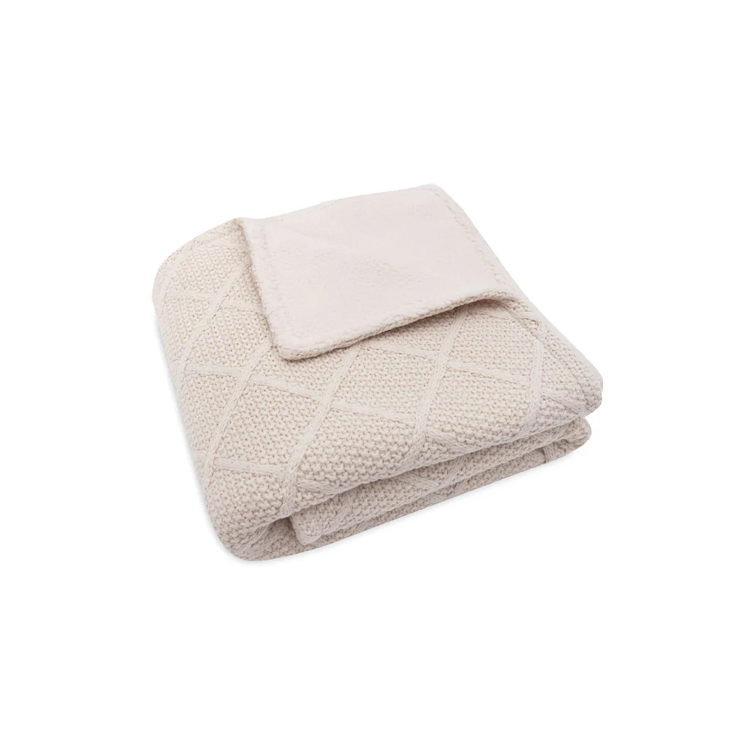 Jollein Check Knit Fleece Blanket - Oatmeal/Teddy - Image 4