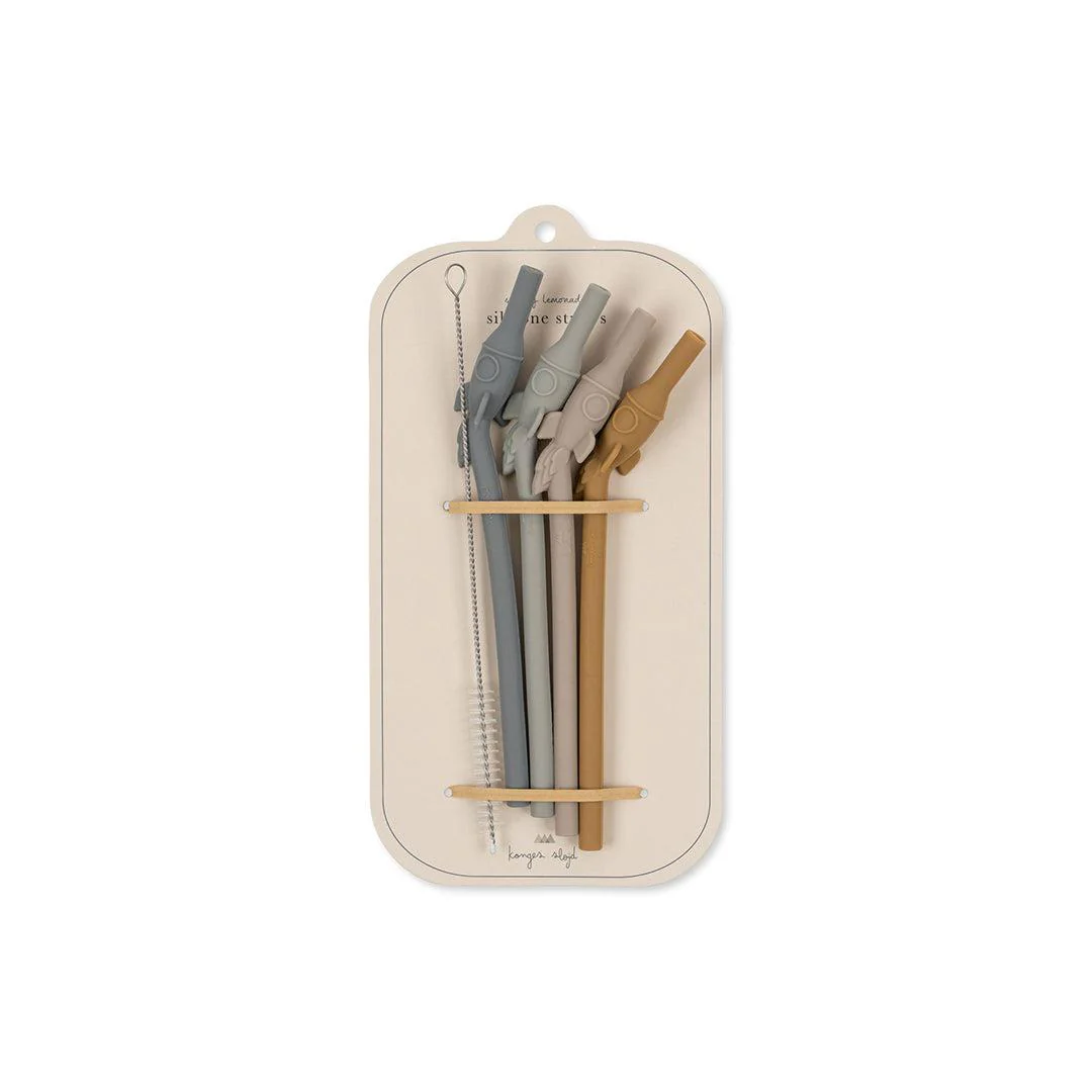 Konges Slojd Silicone Straws - Rocket - Quarry Blue Mix - 4 Pack - Image 3