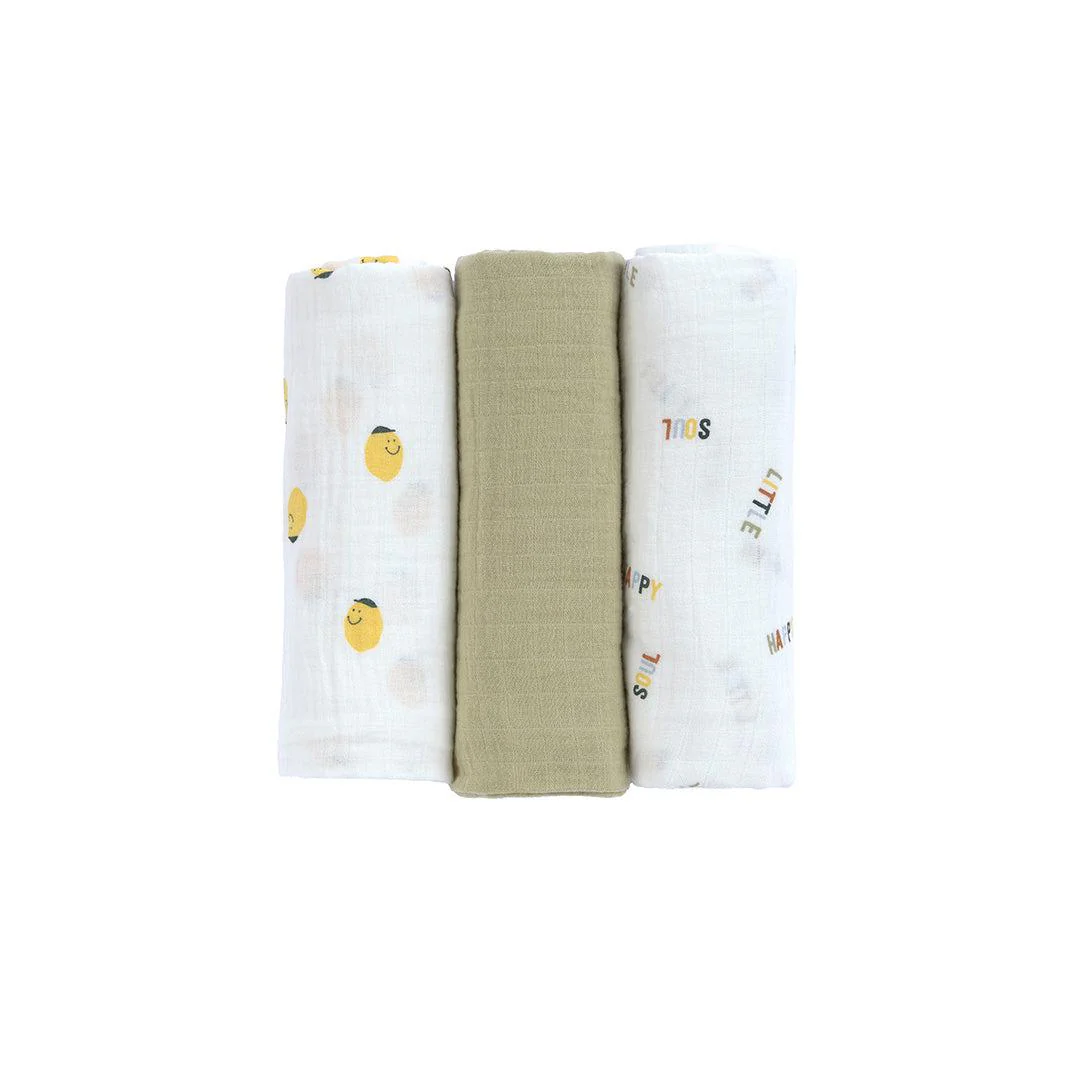Lassig Swaddle & Burp Blanket - Happy Fruits - Lemon - Image 3