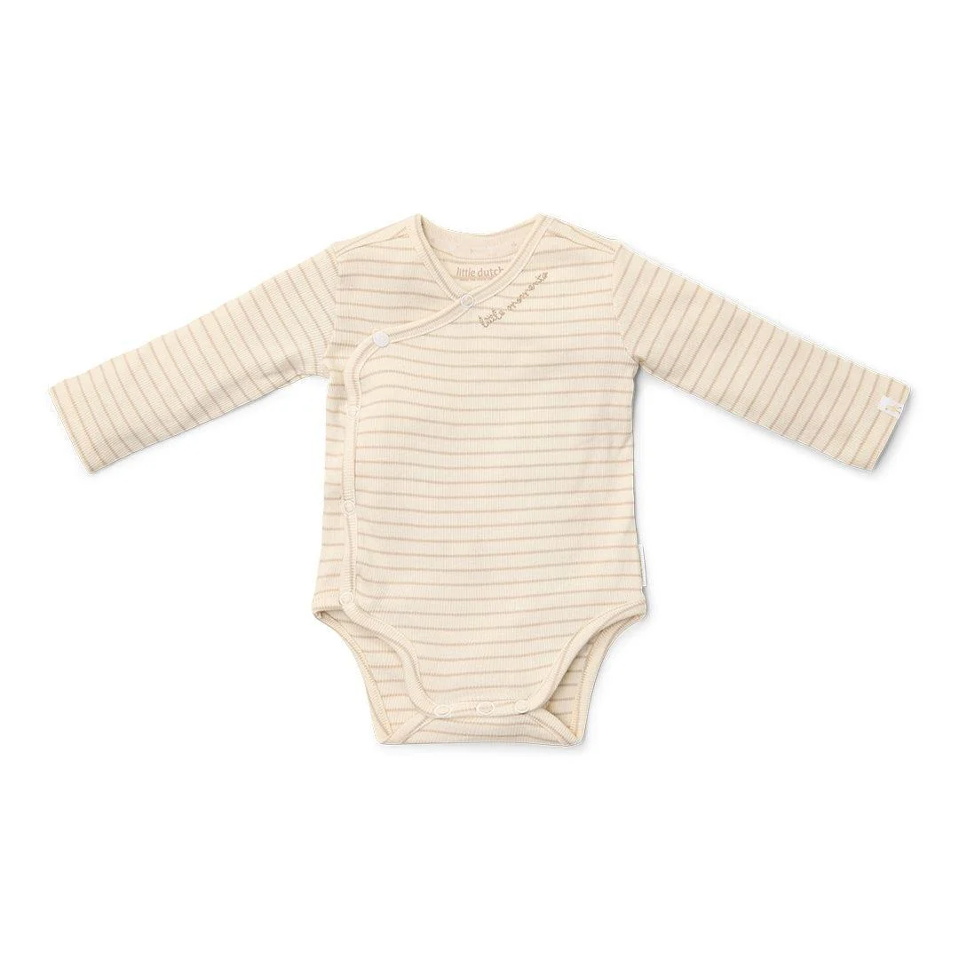 Little Dutch Long Sleeved Bodysuit Wrap - Soft Beige Stripe