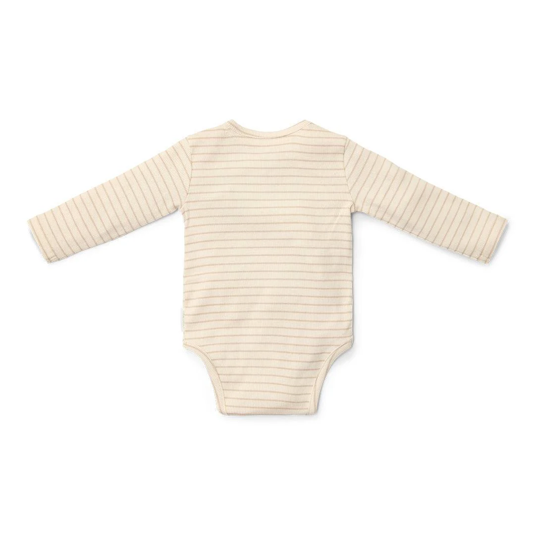 Little Dutch Long Sleeved Bodysuit Wrap - Soft Beige Stripe - Image 2