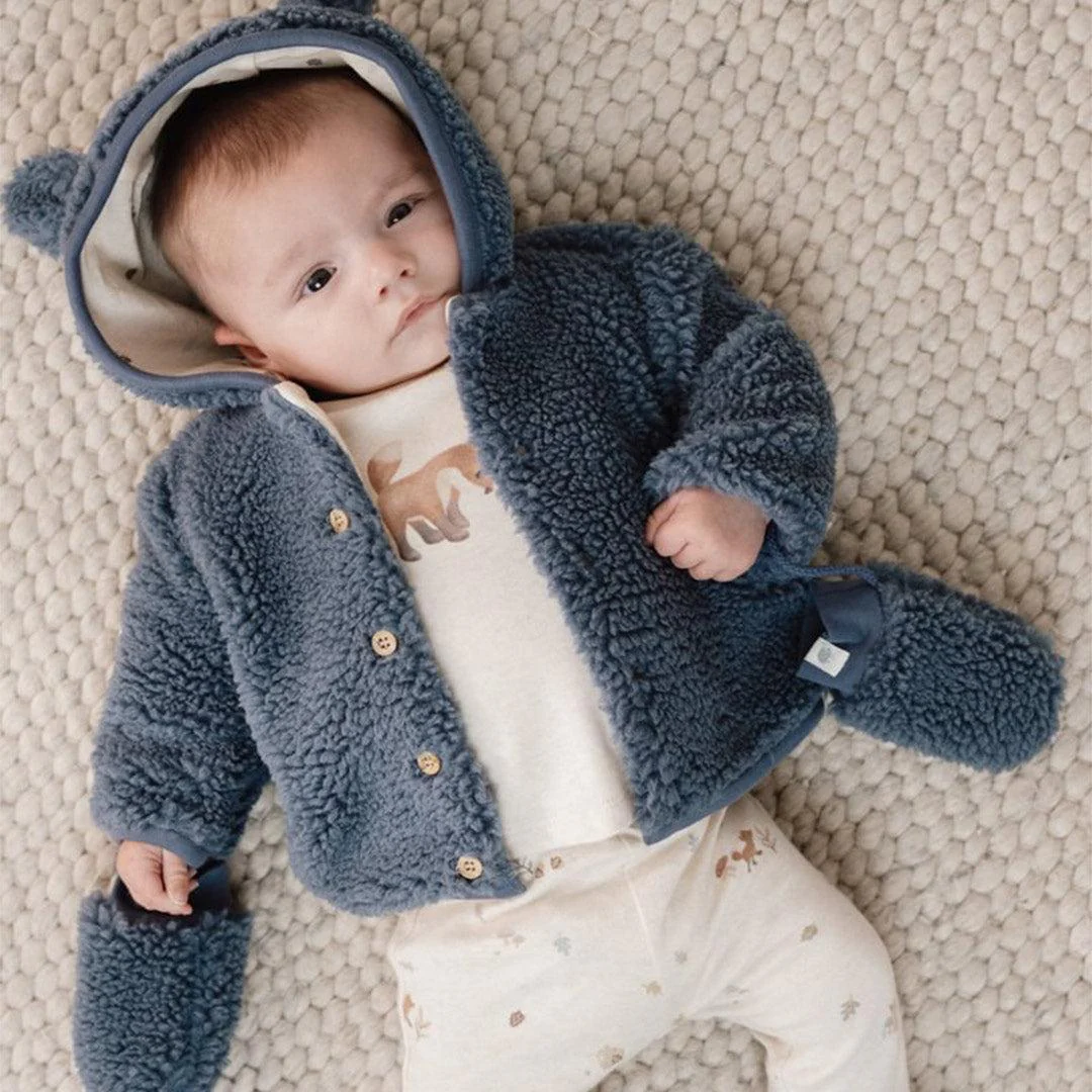 Little Dutch Teddy Cardigan - Stone Blue - Image 3
