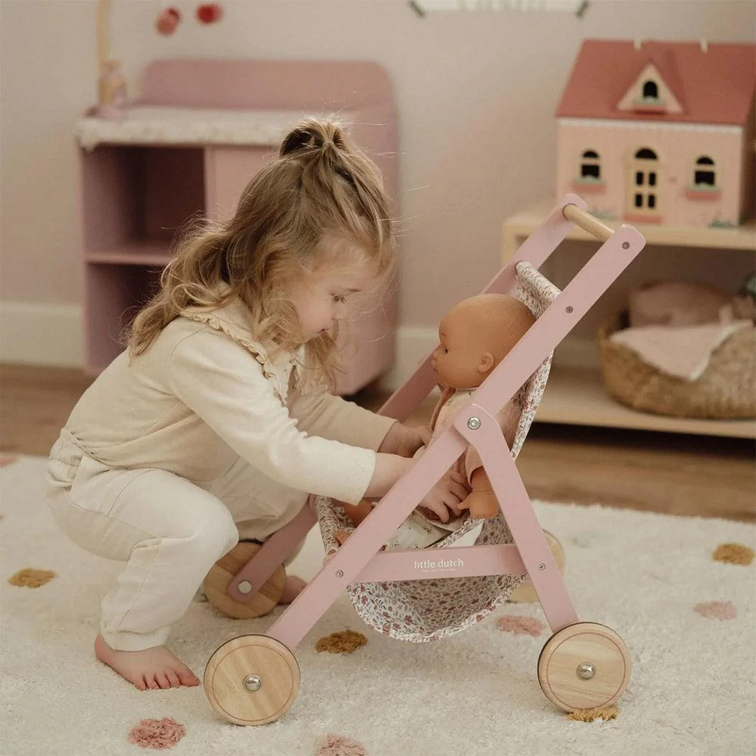 Little Dutch Wooden Doll Buggy - Pink - Image 2