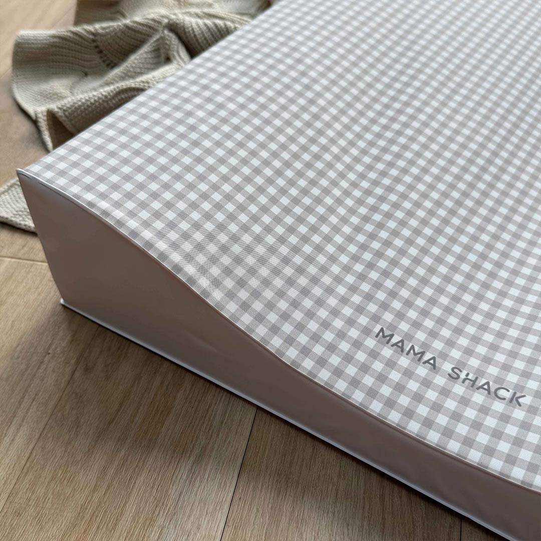 Mama Shack Anti Roll Wedge Changing Mat - Greige Gingham - Image 3