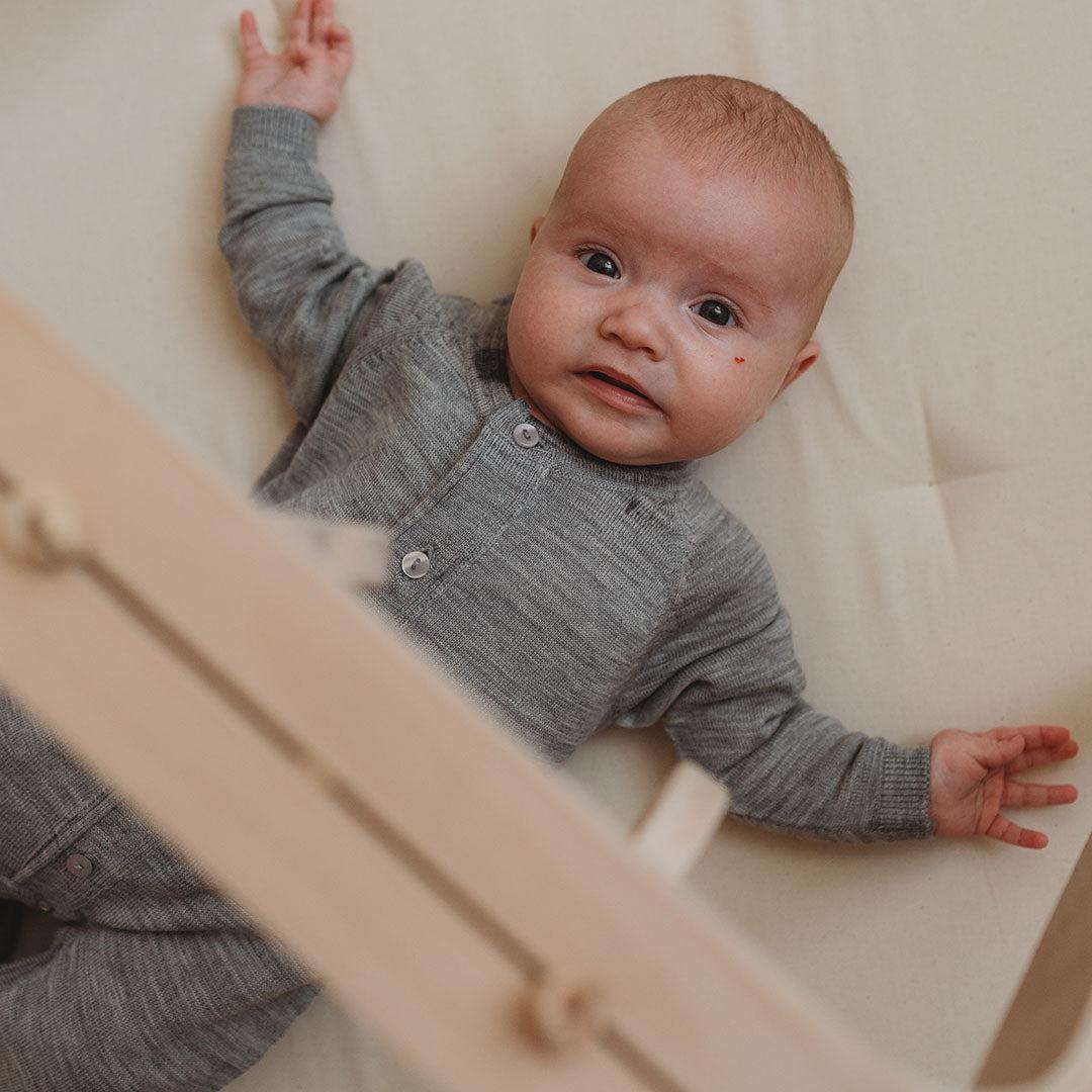 Merino Kids All-In-One Button Through Bodysuit - Light Grey - Image 2