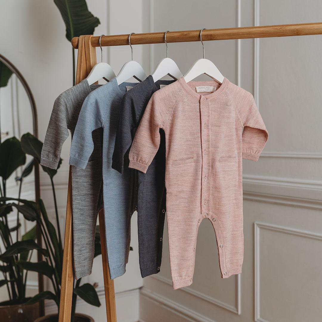 Merino Kids All-In-One Button Through Bodysuit - Light Grey - Image 4