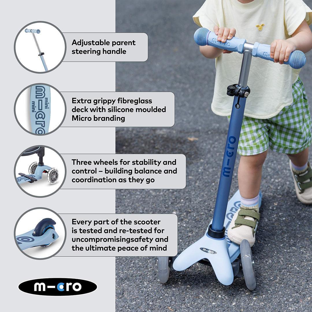 Micro Scooters Mini 2 Grow Deluxe LED Clip Seat V2 Scooter - Soft Blue - Image 7