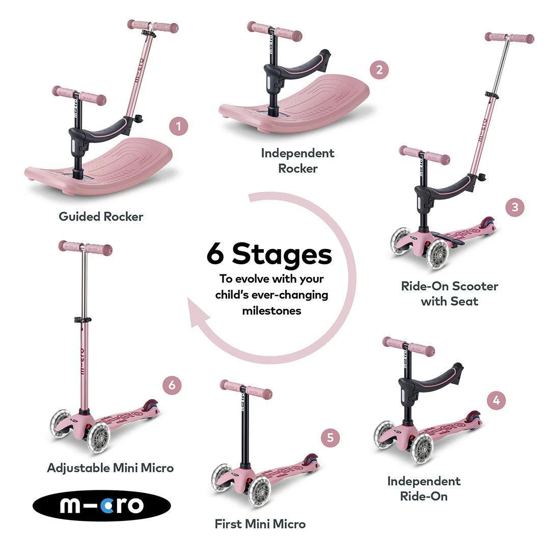Micro Scooters Mini Deluxe LED Rock And Go Scooter - Rose Pink - Image 2